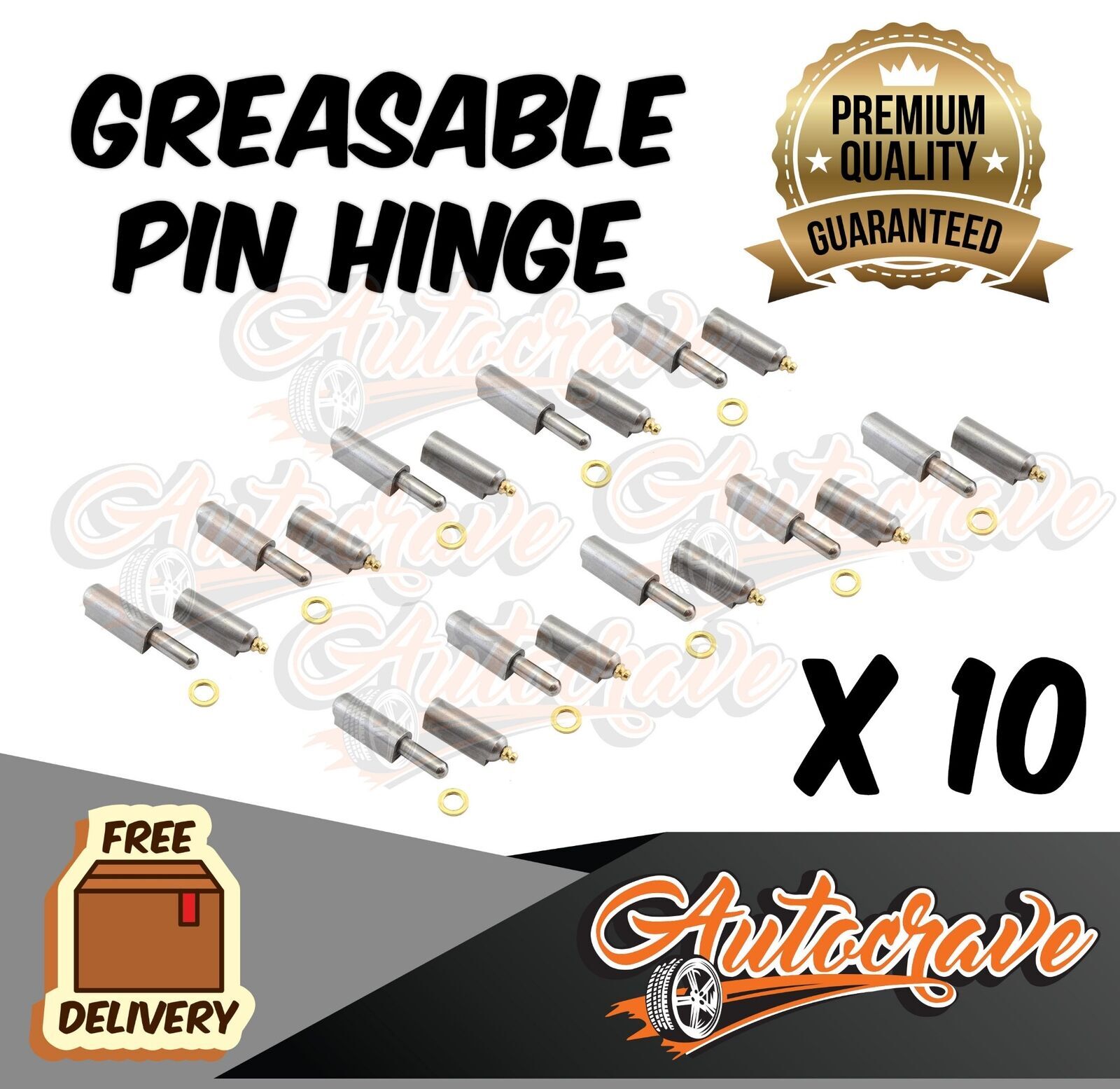 thumbnail image 2 of 6-Pack 16mm X 100mm Steel Bullet Hinge With Greasable Brass Pin & Washer – Heavy Duty For Trailer Gates, Doors 2 of 6