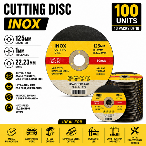 100 x 5" Cutting Disc 125mm x 1mm x 22.23mm Angle Grinder Thin Cut Off INOX