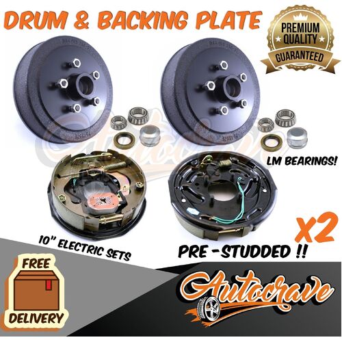 Trailer 10" Commodore Brake Drum & 10" Electric Backing Plate LM/Holden Bearing